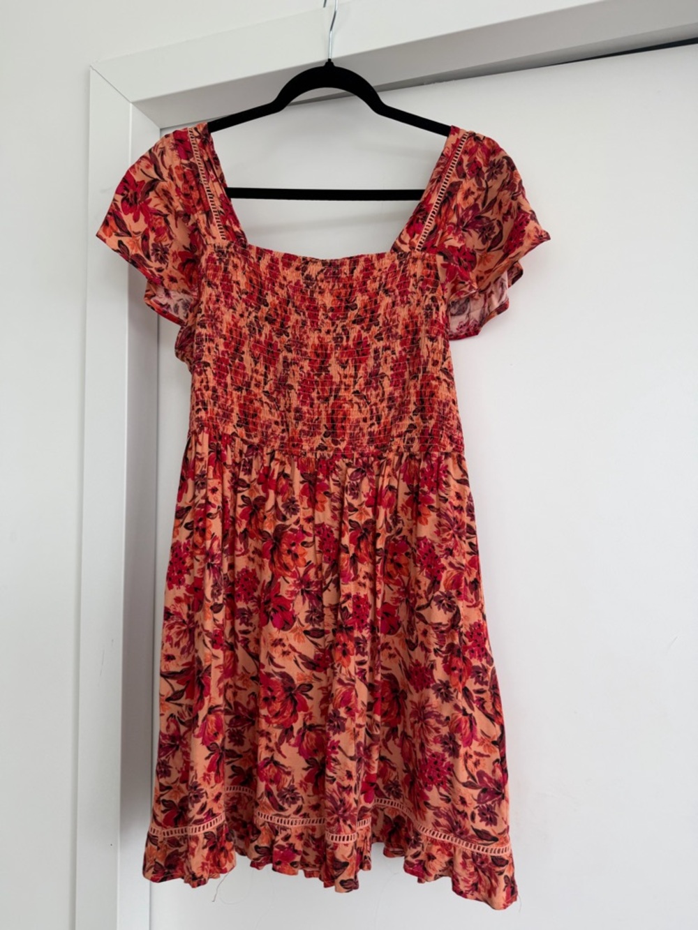 Band of Gypsies Floral Smocked Top - Peach, Red & Pink